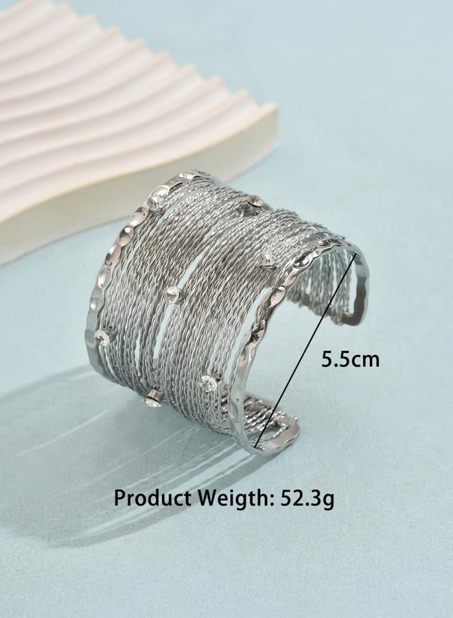 Take Two Silver Textured Wide Open Cuff Bracelet - Image 5