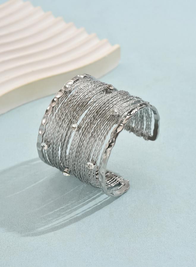 Take Two Silver Textured Wide Open Cuff Bracelet - Image 2