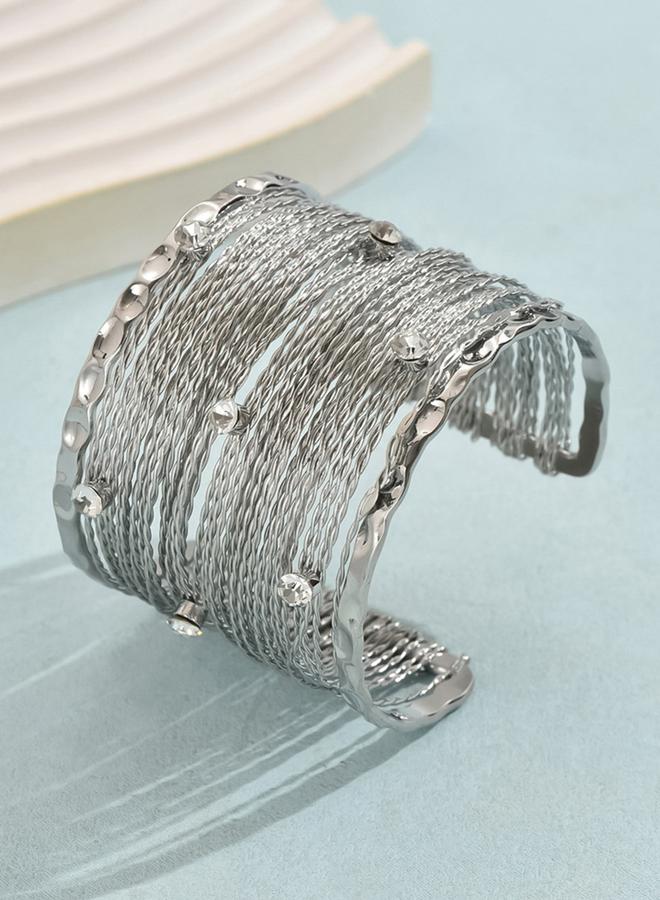 Take Two Silver Textured Wide Open Cuff Bracelet - Image 3