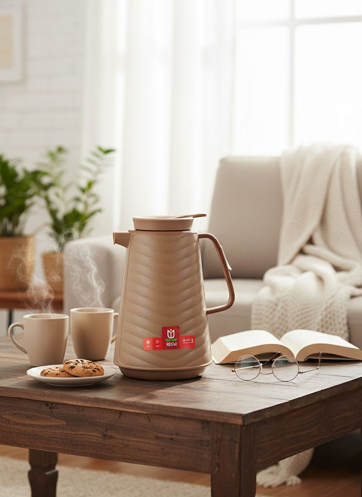 REEM Plastic Tea/Coffee Flask With Wooden Handle 1 Liter Brown - Image 3