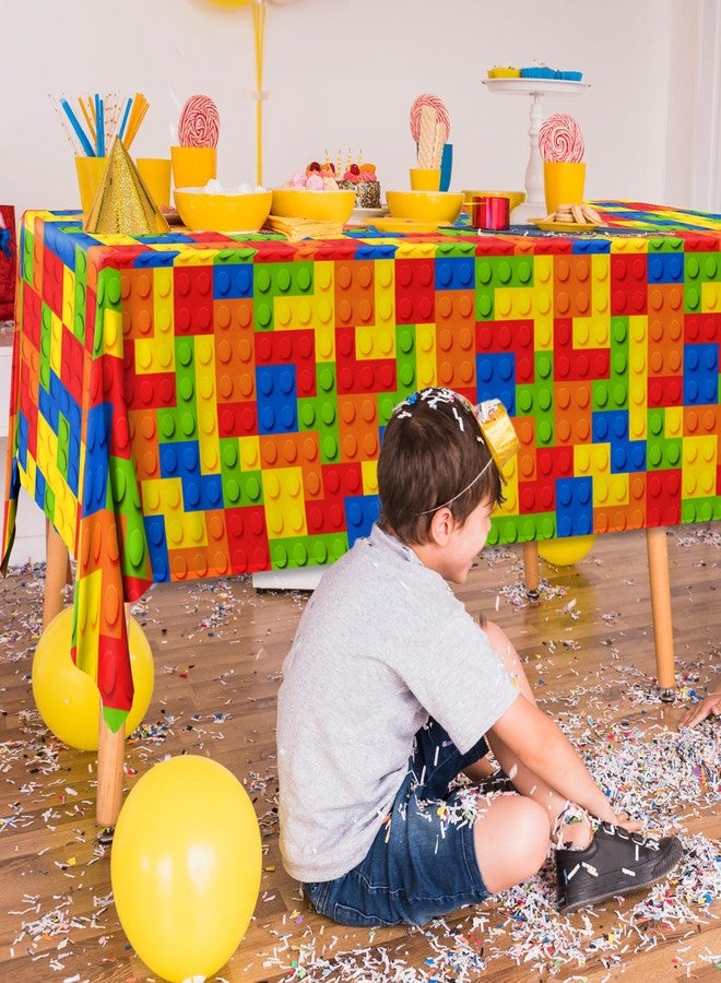Bezkega 3pcs Building Block Tablecloths, Birthday Party Supplies Waterproof Plastic Colorful Blocks Bricks Table Cover for Building Block Party Decoration - Image 3