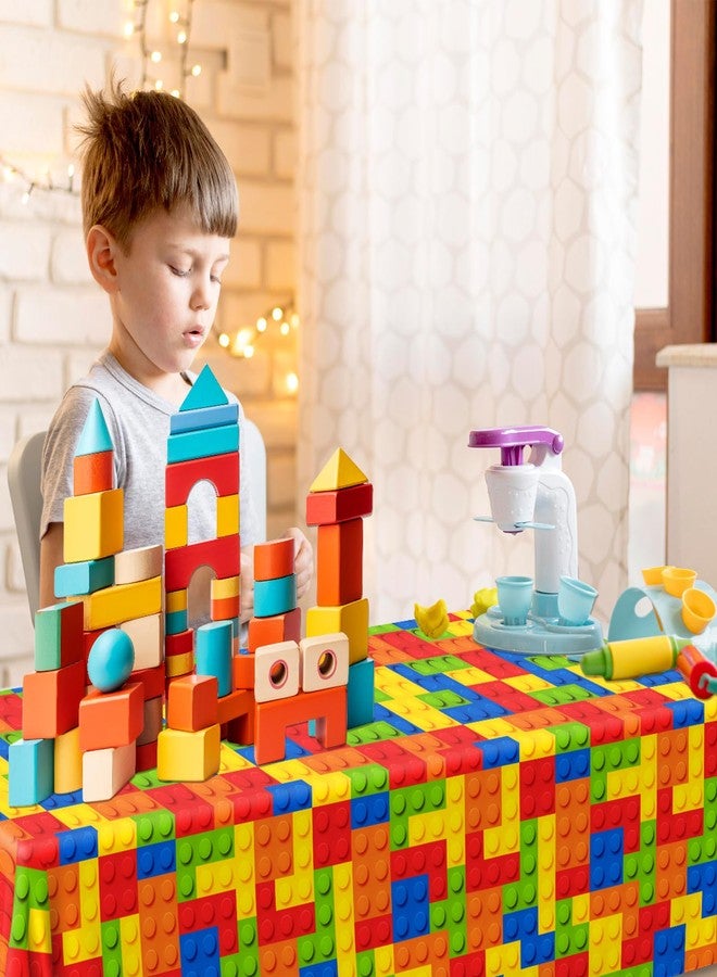 Bezkega 3pcs Building Block Tablecloths, Birthday Party Supplies Waterproof Plastic Colorful Blocks Bricks Table Cover for Building Block Party Decoration - Image 2
