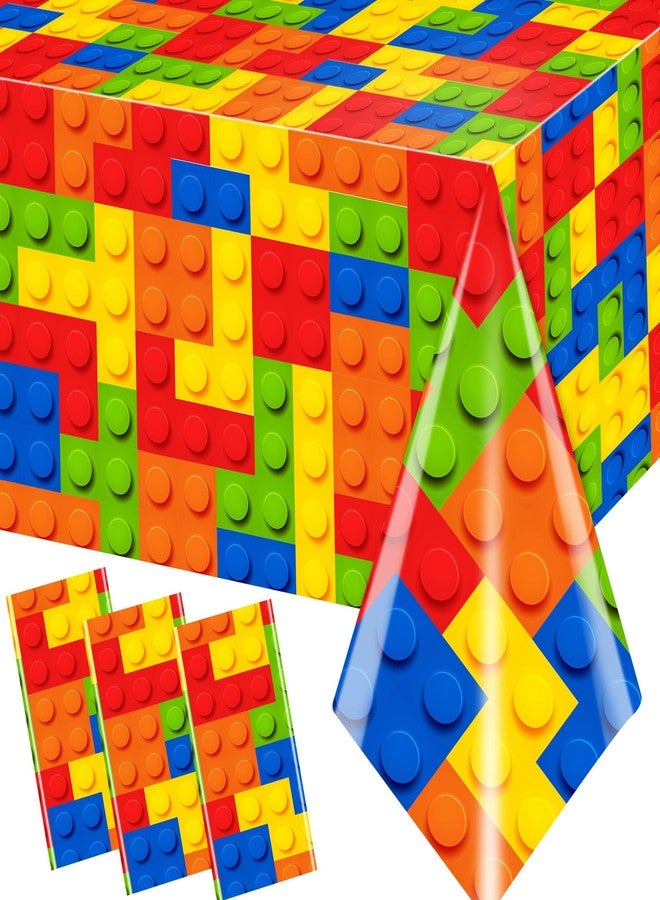 Bezkega 3pcs Building Block Tablecloths, Birthday Party Supplies Waterproof Plastic Colorful Blocks Bricks Table Cover for Building Block Party Decoration - Image 1