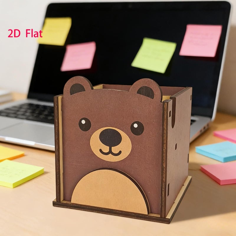 Wooden Bear Shaped Pen Holder Cute Teddy Desk Organizer 1 Pencil Cup - Image 4