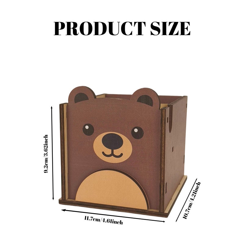 Wooden Bear Shaped Pen Holder Cute Teddy Desk Organizer 1 Pencil Cup - Image 2