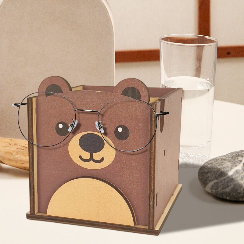 Wooden Bear Shaped Pen Holder Cute Teddy Desk Organizer 1 Pencil Cup - Image 1
