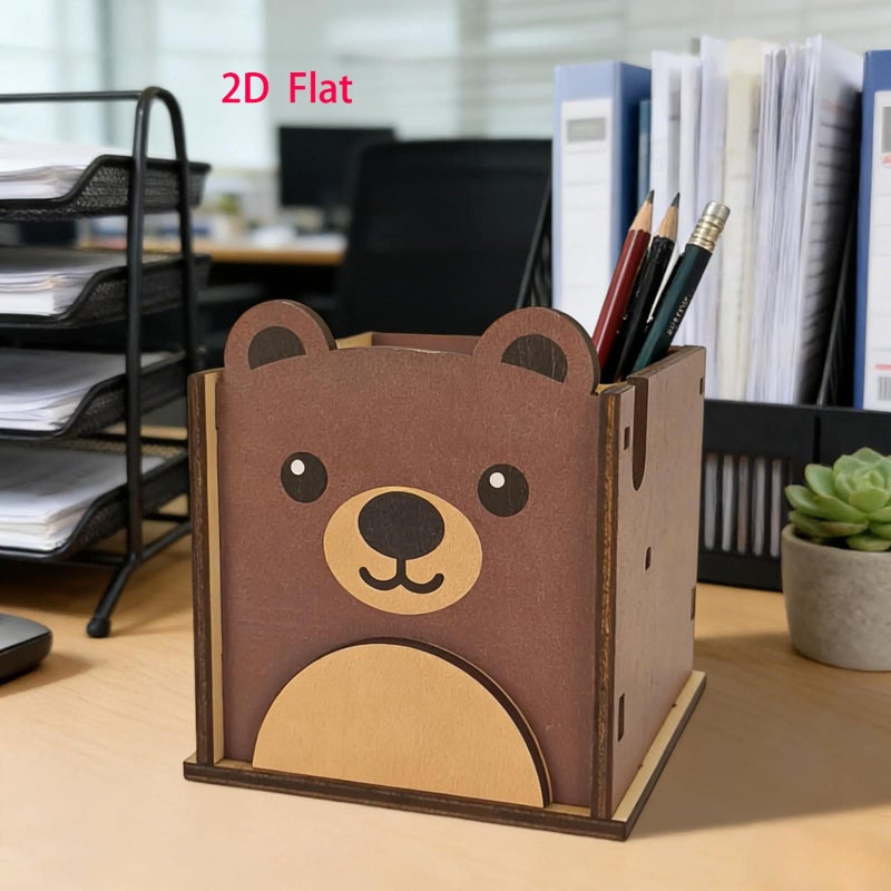 Wooden Bear Shaped Pen Holder Cute Teddy Desk Organizer 1 Pencil Cup - Image 5