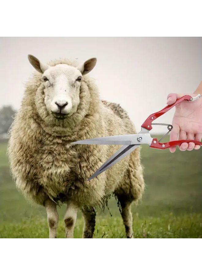 Red Manual Steel Sheep Wool Shears Handheld Spring Clippers For Farm Animal Grooming Precision Trimming Tool - Image 1
