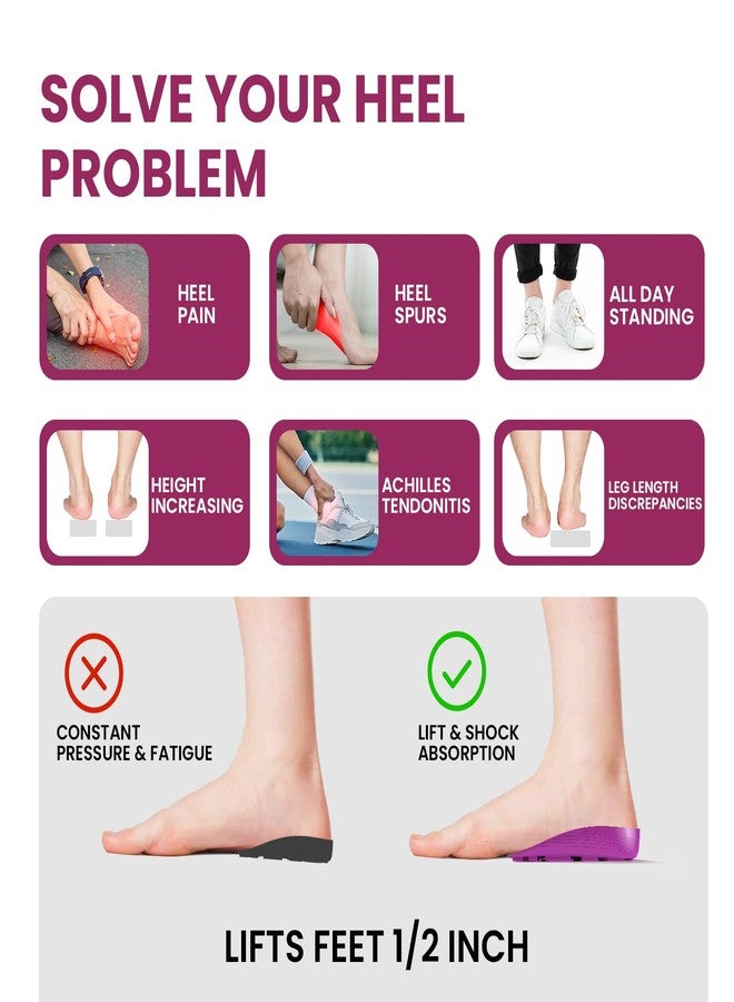 Welnove Heel Lift Inserts for Shock Absorption - Welnove 1/2 Inch Heel Cups for Plantar Fasciitis, Height Increase, Support, Non Slip,Pain Relief - Comfort Heel Cushion Pads Insoles (Size M, 1 Pair) - Image 3