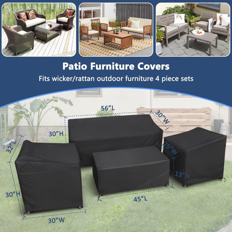 STARTWO Patio Furniture Covers 4 Piece Set, Heavy Duty Waterproof Outdoor Furniture Cover for Rattan Wicker Conversation Set, Black - Image 2