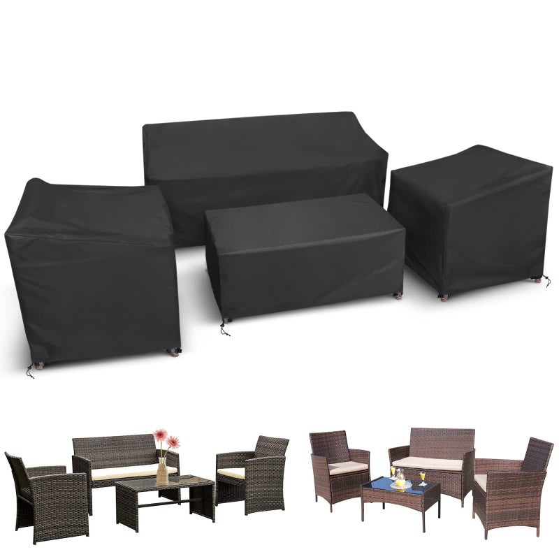 STARTWO Patio Furniture Covers 4 Piece Set, Heavy Duty Waterproof Outdoor Furniture Cover for Rattan Wicker Conversation Set, Black - Image 1