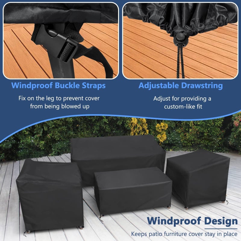 STARTWO Patio Furniture Covers 4 Piece Set, Heavy Duty Waterproof Outdoor Furniture Cover for Rattan Wicker Conversation Set, Black - Image 5