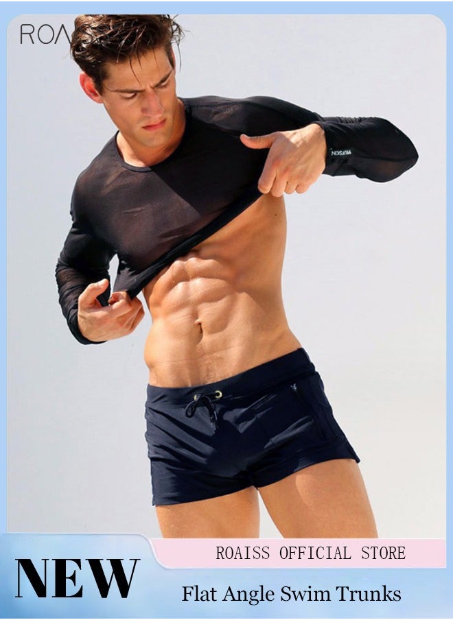 roaiss - Men's Casual Quick Drying Pants Flat Angle Beach Pants Summer Swimming Shorts Drawstring Lace Up Shorts - Image 1