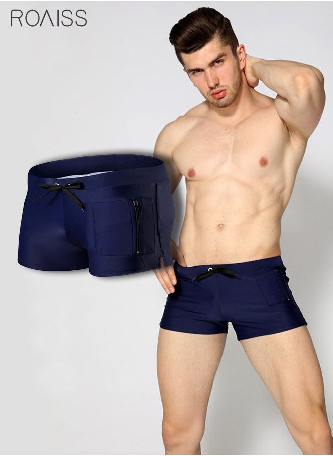 roaiss - Men's Casual Quick Drying Pants Flat Angle Beach Pants Summer Swimming Shorts Drawstring Lace Up Shorts - Image 1
