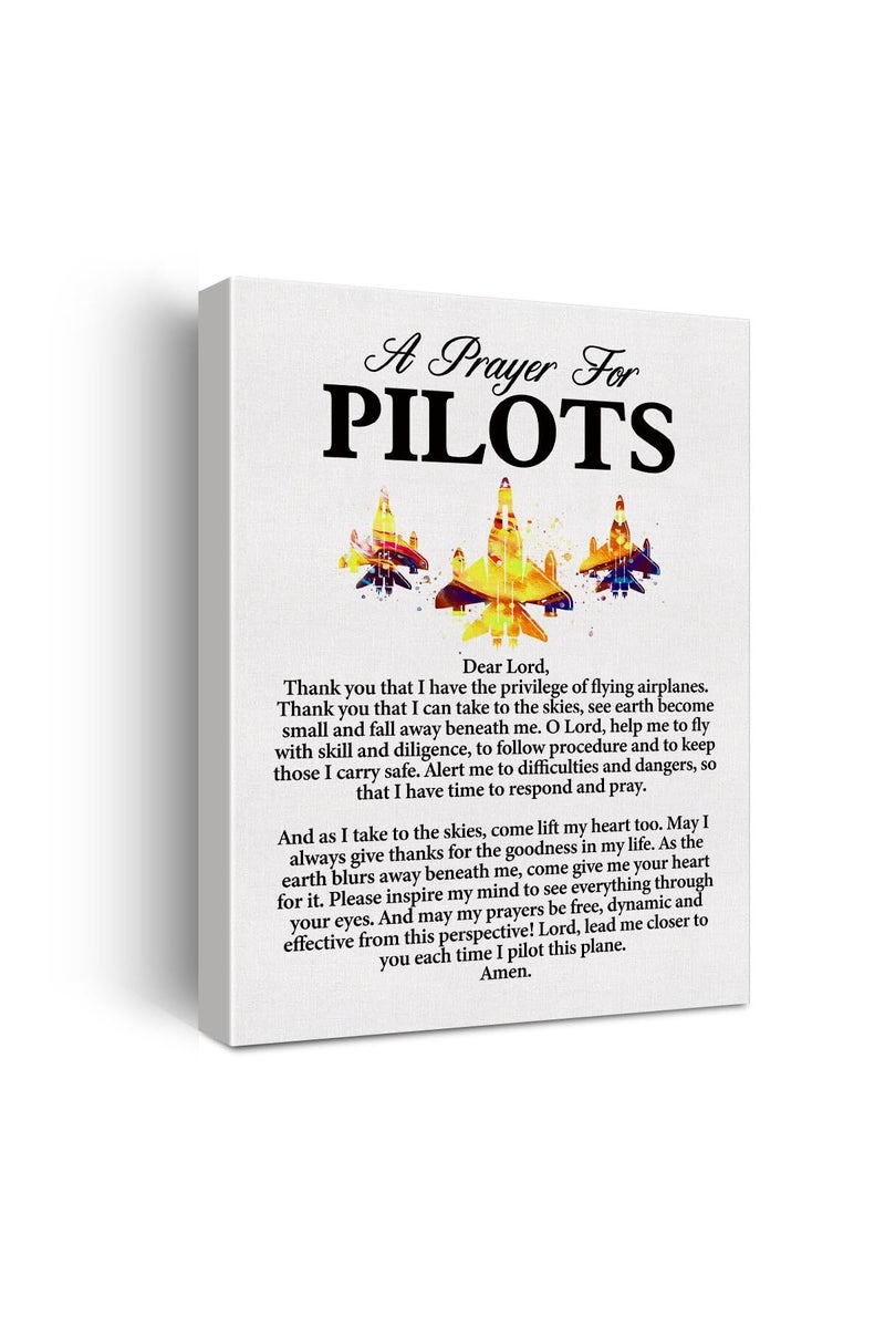 Hijie a Pilot's Prayer Quote Poster Canvas Wall Art for Office Home Decor - Pilot Gift Aviation Professionals Canvas Print Wall Art Painting Ready to Hang Gifts - Easel & Hanging Hook 12x15 Inch - Image 1
