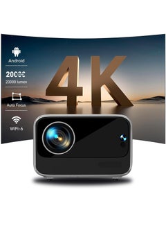 4K Projector with Android OS 1080P Native 500 ANSI Lumens, Smart Projector with WiFi 6 & Bluetooth, Portable Outdoor Projector Built-in 8000+ Apps, 300 Inch Home Projector, 50% Zoom