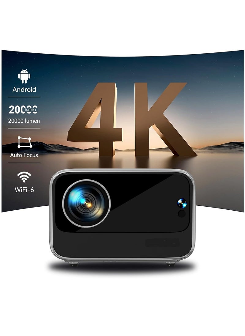 Generic - 4K Projector with Android OS 1080P Native 500 ANSI Lumens, Smart Projector with WiFi 6 & Bluetooth, Portable Outdoor Projector Built-in 8000+ Apps, 300 Inch Home Projector, 50% Zoom - Image 1
