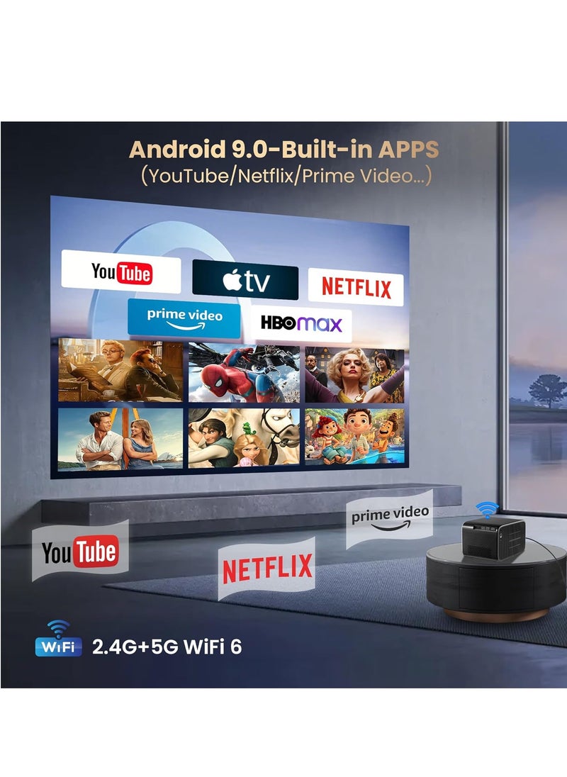 Generic - 4K Projector with Android OS 1080P Native 500 ANSI Lumens, Smart Projector with WiFi 6 & Bluetooth, Portable Outdoor Projector Built-in 8000+ Apps, 300 Inch Home Projector, 50% Zoom - Image 1
