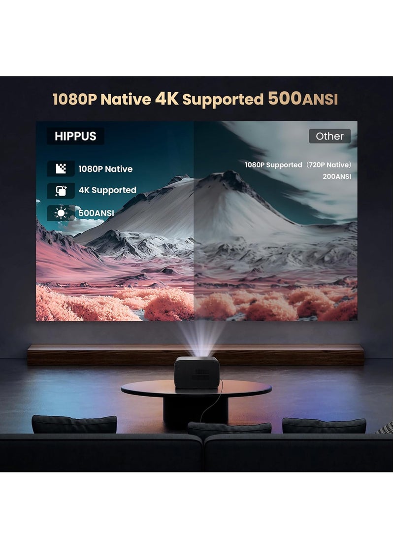 Generic - 4K Projector with Android OS 1080P Native 500 ANSI Lumens, Smart Projector with WiFi 6 & Bluetooth, Portable Outdoor Projector Built-in 8000+ Apps, 300 Inch Home Projector, 50% Zoom - Image 1