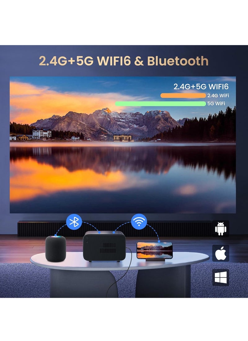 Generic - 4K Projector with Android OS 1080P Native 500 ANSI Lumens, Smart Projector with WiFi 6 & Bluetooth, Portable Outdoor Projector Built-in 8000+ Apps, 300 Inch Home Projector, 50% Zoom - Image 1