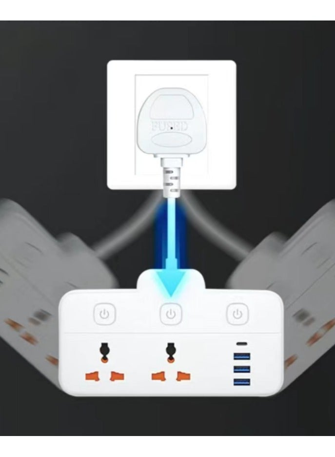 Rock Pow UK Travel Plug Adapter with USB C US to UK Ireland Plug Adapter Type G Travel Adapter with 2 Outlets 2 USB C&2USB A Ports for Scotland London England British Irish Kenya Dubai Travel - Image 1