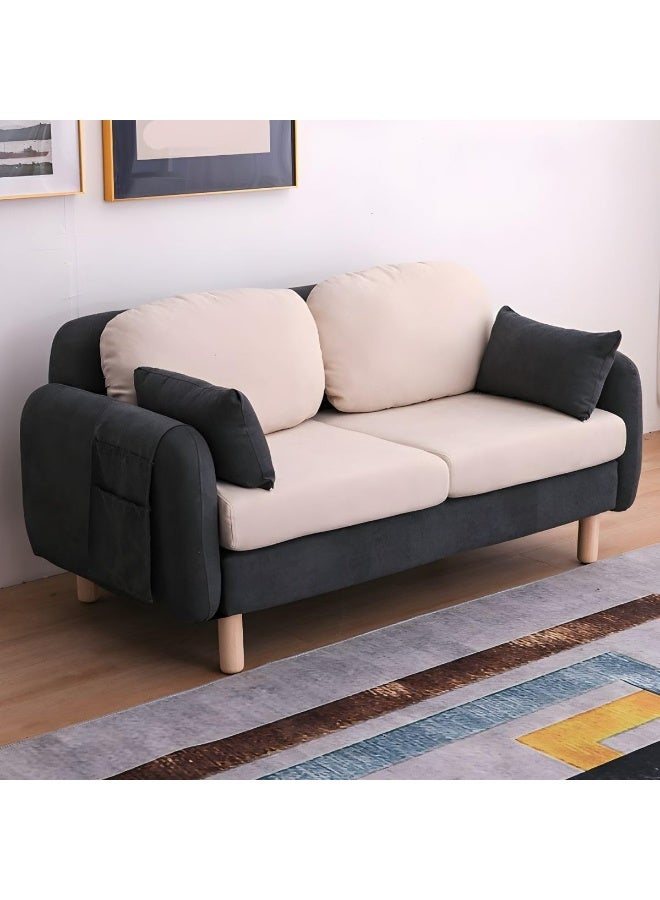Minimalist Modern Loveseat â€“ 2-Seater Fabric Sofa with Square Arms for Compact Living (Black/Beige)