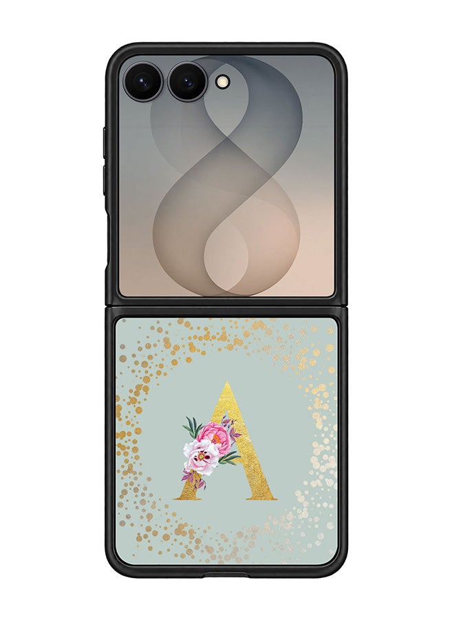 Stylizedd Rugged Case for Samsung Galaxy Z Flip8- Slim Fit Hybrid Rubber Cover Floral Monogram - A (Light Grey)