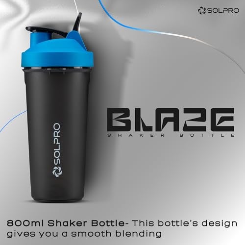 SOLPRO Polypropylene Blaze Shaker Bottle | 800mL | Leak-Proof and Mess-Free | Non-Slip Grip | Ideal for Protein Shakes, Smoothies, Pre Workout and More | BPA Free (Blue) - Image 2