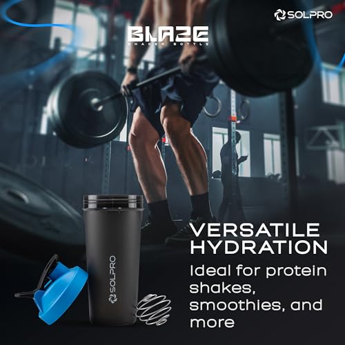 SOLPRO Polypropylene Blaze Shaker Bottle | 800mL | Leak-Proof and Mess-Free | Non-Slip Grip | Ideal for Protein Shakes, Smoothies, Pre Workout and More | BPA Free (Blue) - Image 3