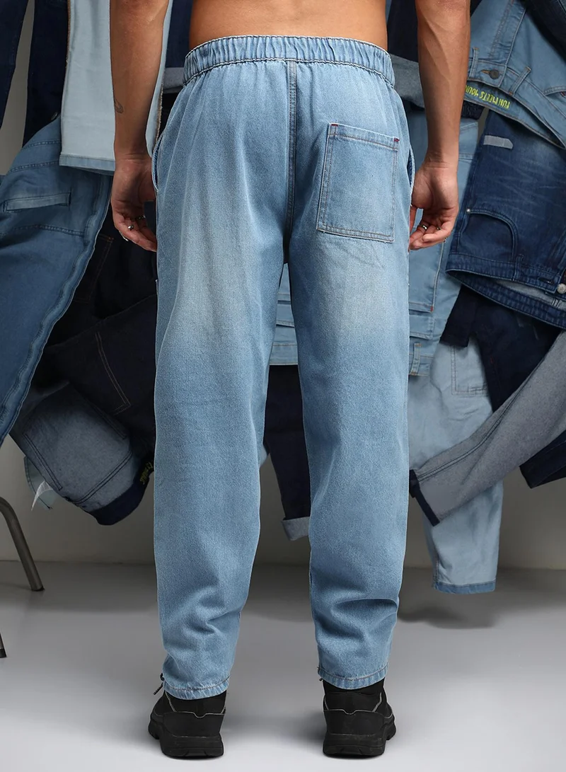 كامبوس سوترا Men's Light Blue Carrot-Fit Utility Denim Jeans