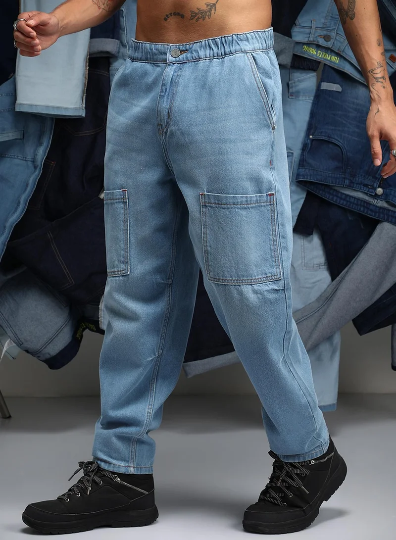 كامبوس سوترا Men's Light Blue Carrot-Fit Utility Denim Jeans