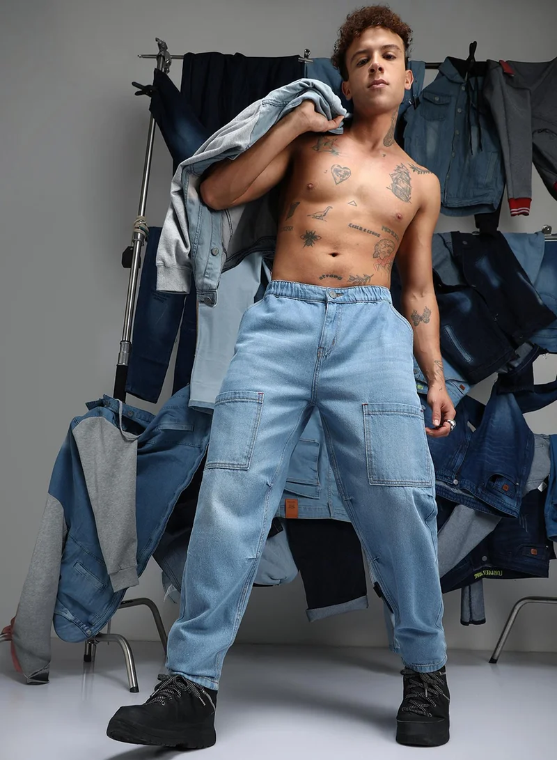 كامبوس سوترا Men's Light Blue Carrot-Fit Utility Denim Jeans
