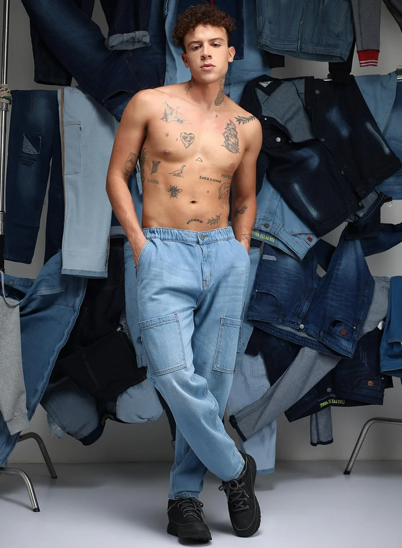 كامبوس سوترا Men's Light Blue Carrot-Fit Utility Denim Jeans