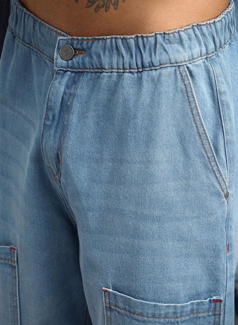 كامبوس سوترا Men's Light Blue Carrot-Fit Utility Denim Jeans