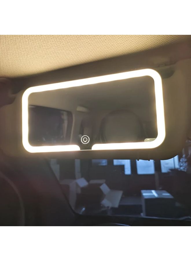 White USB Rechargeable Vehicle Mirror Touch Sensor Dimmable LED Light Type C - Image 1