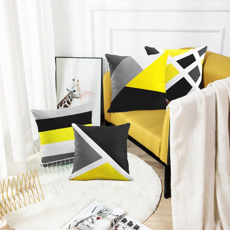 Emvency Set of 4 Throw Pillow Covers Modern Abstract Stripe Simple Geometric Acrylic Bold Decorative Pillow Cases Home Decor Square 18x18 Inches Pillowcases(Grey Yellow) - Image 5