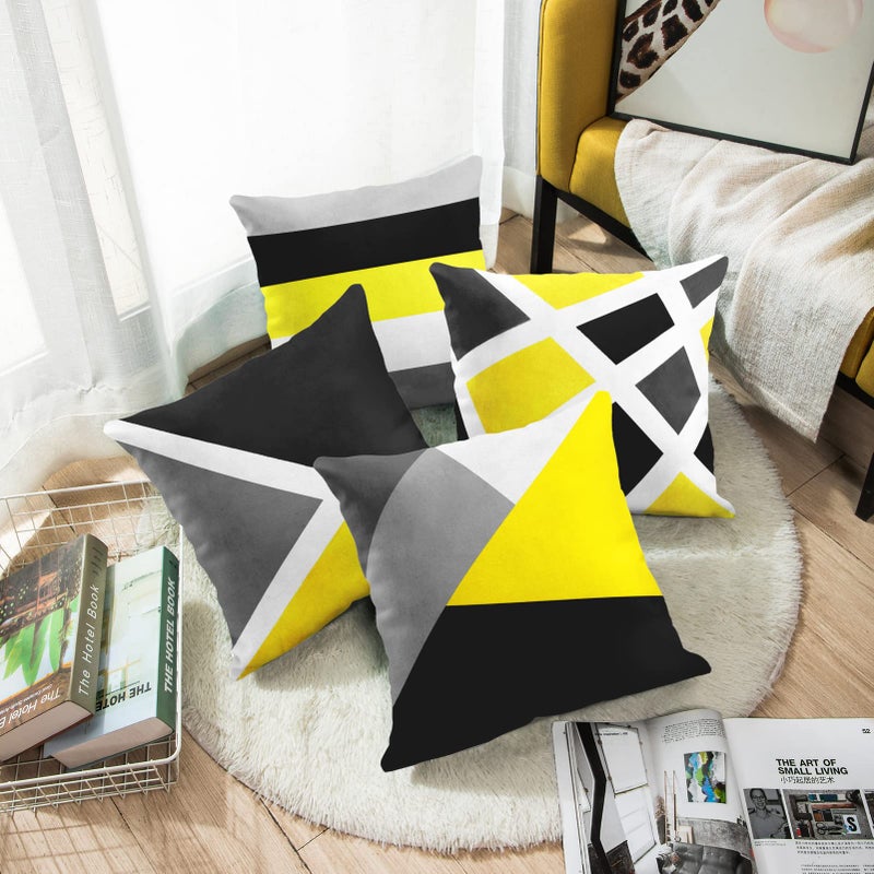 Emvency Set of 4 Throw Pillow Covers Modern Abstract Stripe Simple Geometric Acrylic Bold Decorative Pillow Cases Home Decor Square 18x18 Inches Pillowcases(Grey Yellow) - Image 2