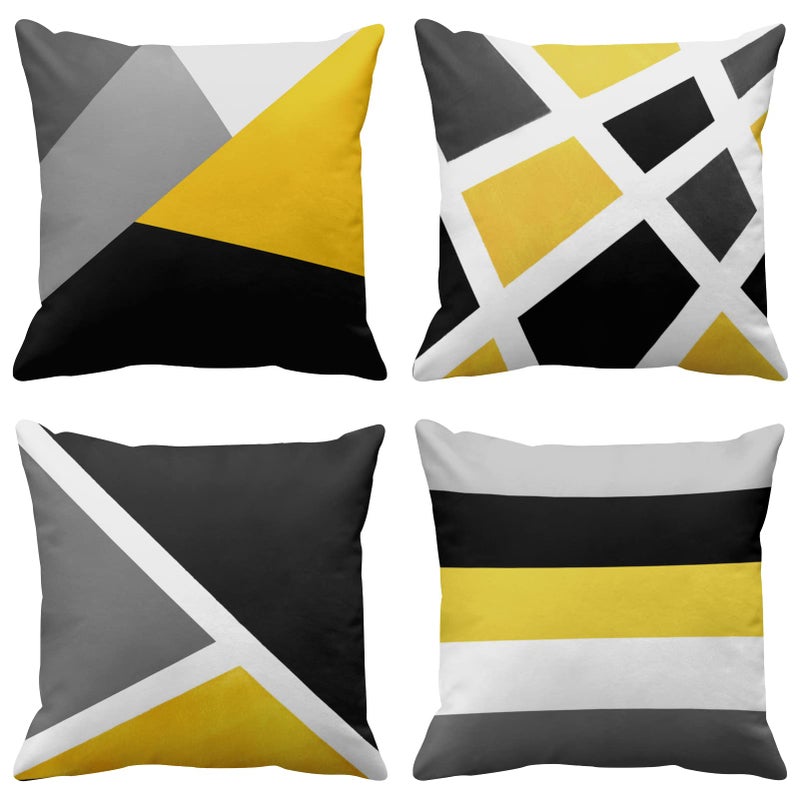Emvency Set of 4 Throw Pillow Covers Modern Abstract Stripe Simple Geometric Acrylic Bold Decorative Pillow Cases Home Decor Square 18x18 Inches Pillowcases(Grey Yellow) - Image 1
