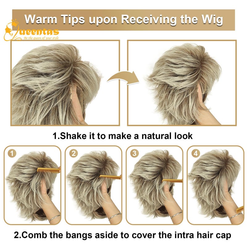 QUEENTAS Short Wigs for White Women Pixie Layered Synthetic Hair Blonde Wigs for Black Women(Blonde Mixed Brown) - Image 4