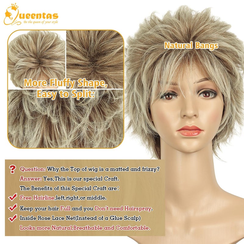 QUEENTAS Short Wigs for White Women Pixie Layered Synthetic Hair Blonde Wigs for Black Women(Blonde Mixed Brown) - Image 5