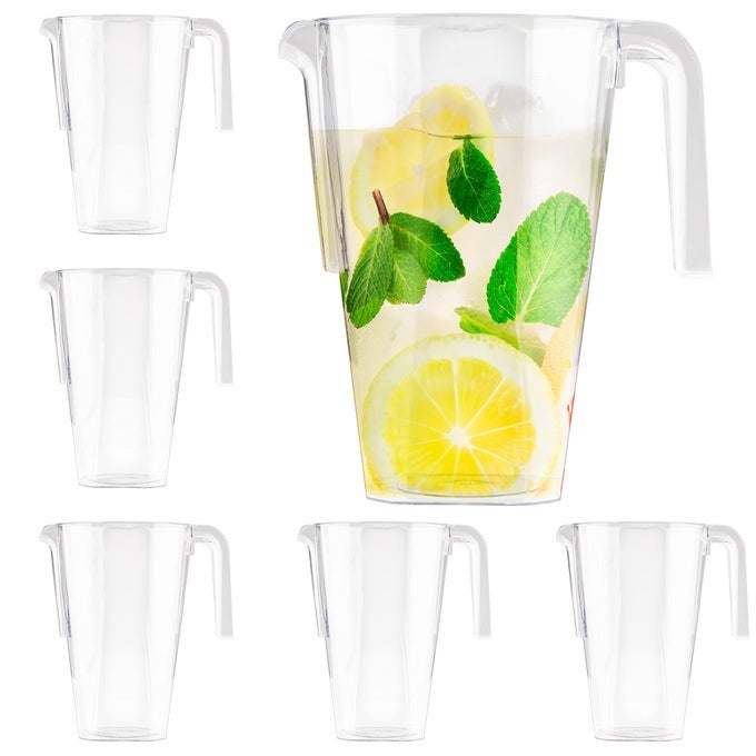 6 REUSABLE CLEAR PLASTIC JUGS COCKTAIL PITCHERS FOR PARTIES 15L JUICE LEMONADE PUNCH SANGRIA BEERS BIRTHDAYS WEDDINGS PICNICS BBQ