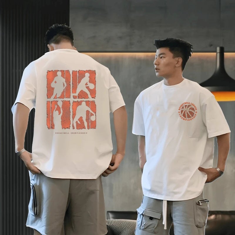 Extra-large size 150kg American style handsome heavy cotton short-sleeved t-shirt for young men's summer fashion brand round-neck half-sleeved top - Image 1