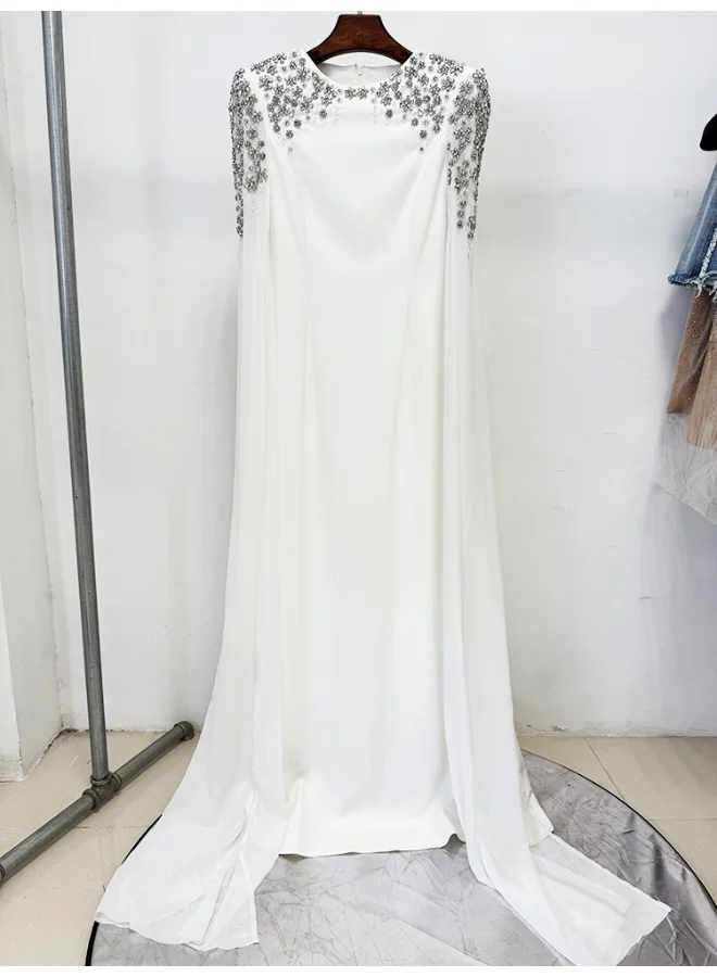 Madam Uniq New Arrival White Elegant Long Dress - Beaded and Rhinestone Embellished Maxi Gown