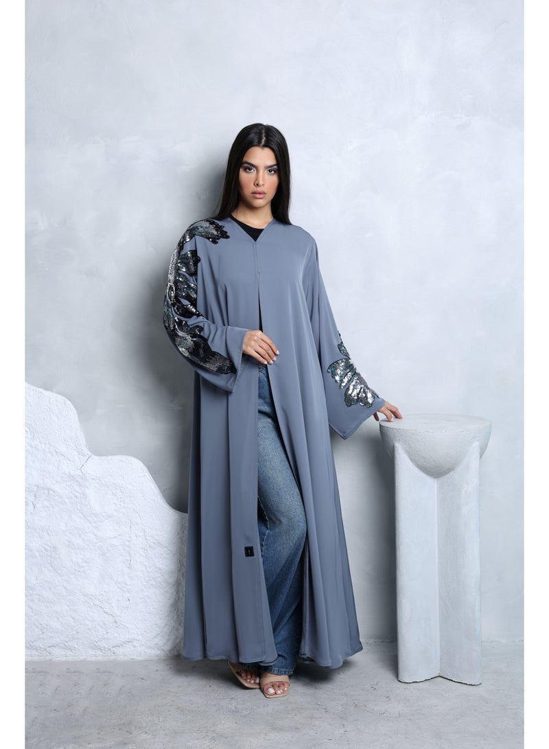 اكسا عباية اكمام مطرزة ملونة - Image 1