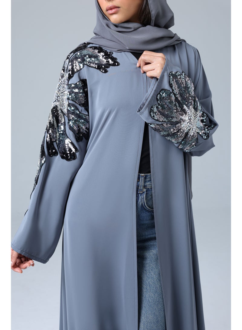 اكسا عباية اكمام مطرزة ملونة - Image 2