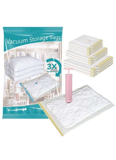 10PCS Vacuum Storage Bags, Space Saver Bags with hand Pump, Reusable Vacuum Seal Storage Bags for Bedding, Clothes, Curtains, Pillows (3 x Jumbo, 3 x Large, 4 x Medium)