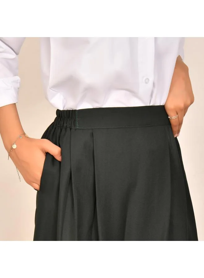 HAWRAA ABAYA تنورة باللون الزيتي سادة بكسرات - متوسط