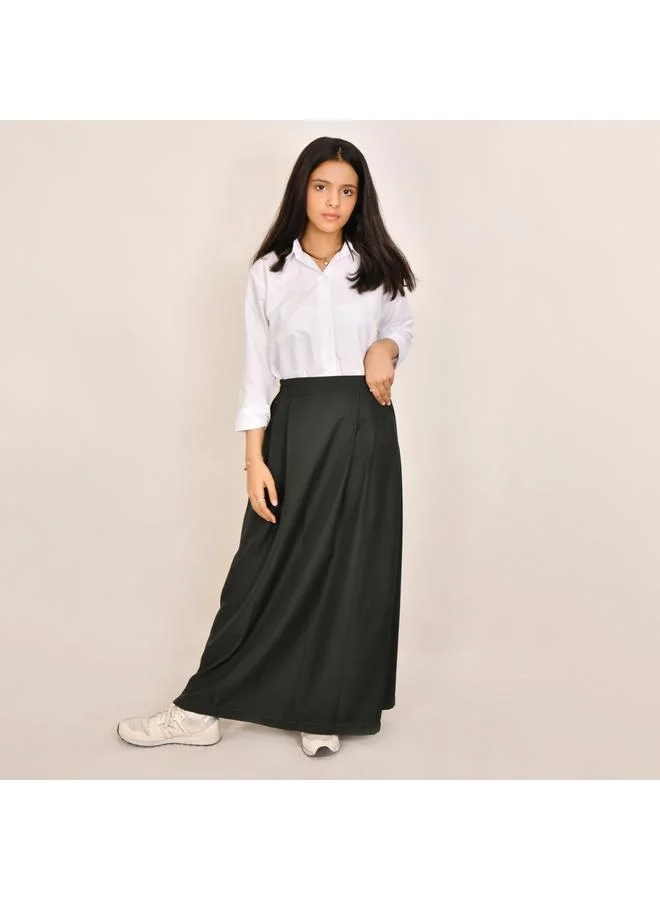HAWRAA ABAYA تنورة باللون الزيتي سادة بكسرات - متوسط