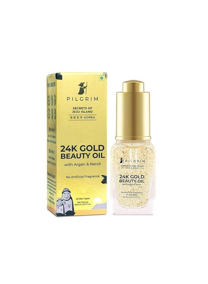 Pilgrim 24K Gold Beauty Oil for glowing skin, deep nourishing, anti aging, make up primer | 24K Gold Oil for smooth & dewy finish | Beauty Elixir | For All Skin Types | For Men & Women | 20 ml - Image 1