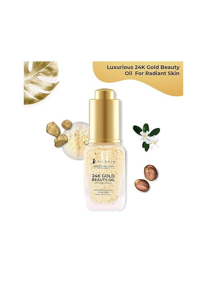 Pilgrim 24K Gold Beauty Oil for glowing skin, deep nourishing, anti aging, make up primer | 24K Gold Oil for smooth & dewy finish | Beauty Elixir | For All Skin Types | For Men & Women | 20 ml - Image 2